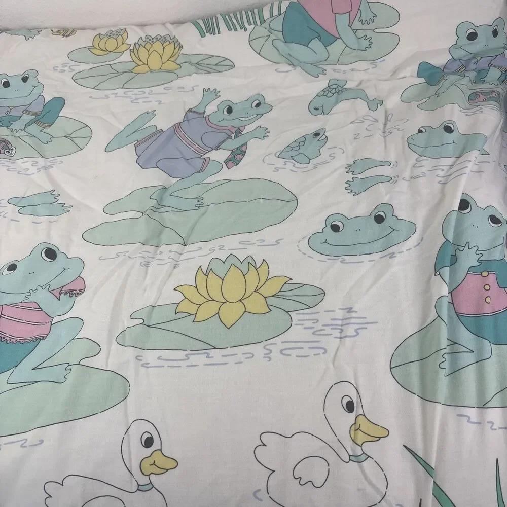 Vtg Debenhams Frog Lily Pad Twin Duvet + Pillowcase Child Kid Bedding RARE READ